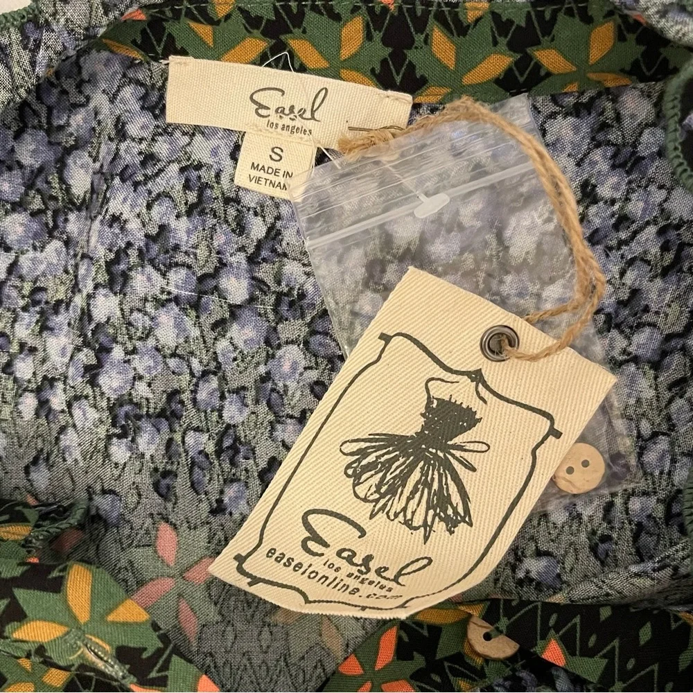 NWT Easel Blue & Green Jewel Tone Floral Patchwork Tiered Long Dress - Picture 10 of 15